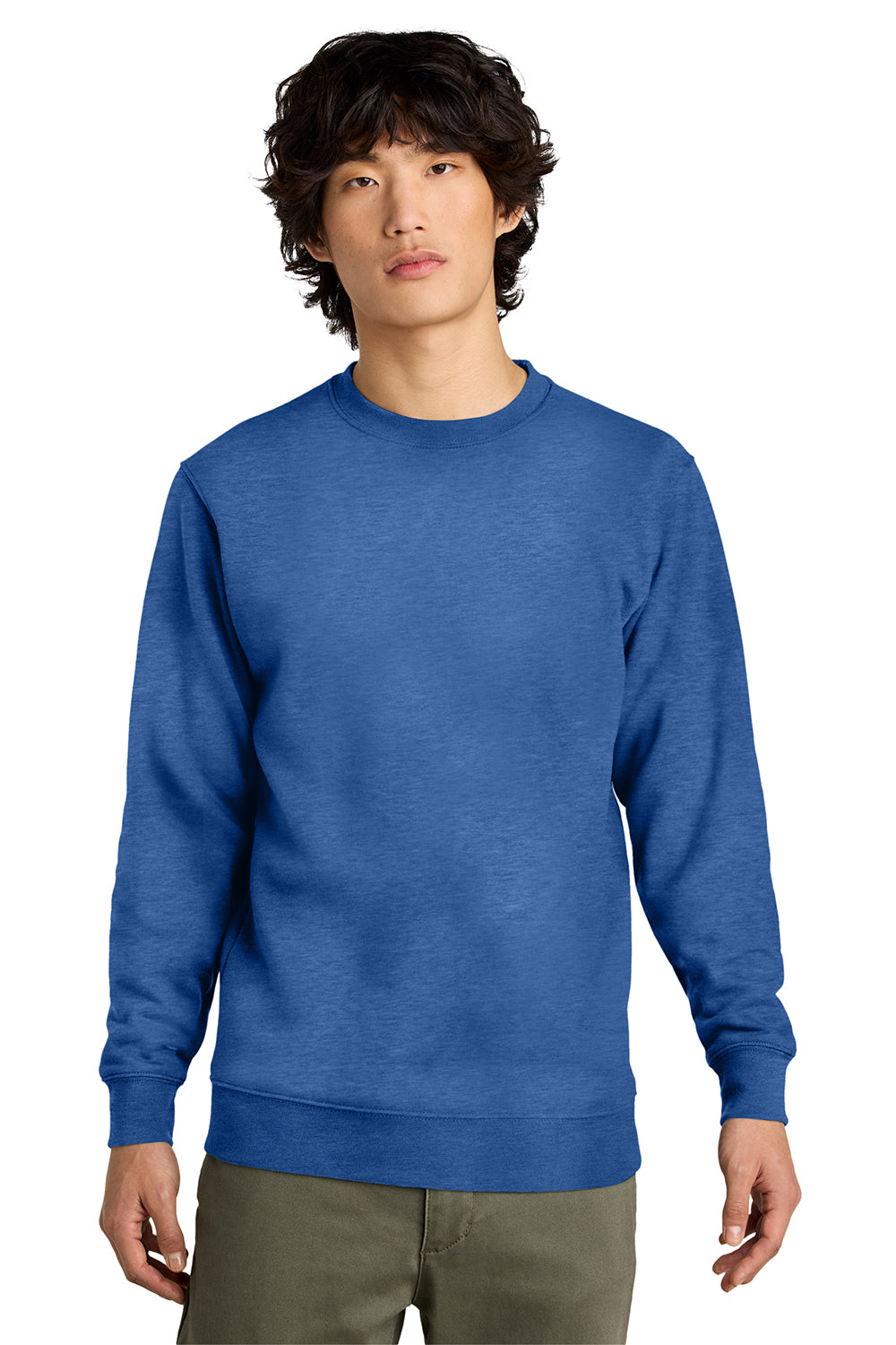 District DT6104 Mens Very Important Fleece Crewneck Sweatshirt Royal Blue Frost Model Front