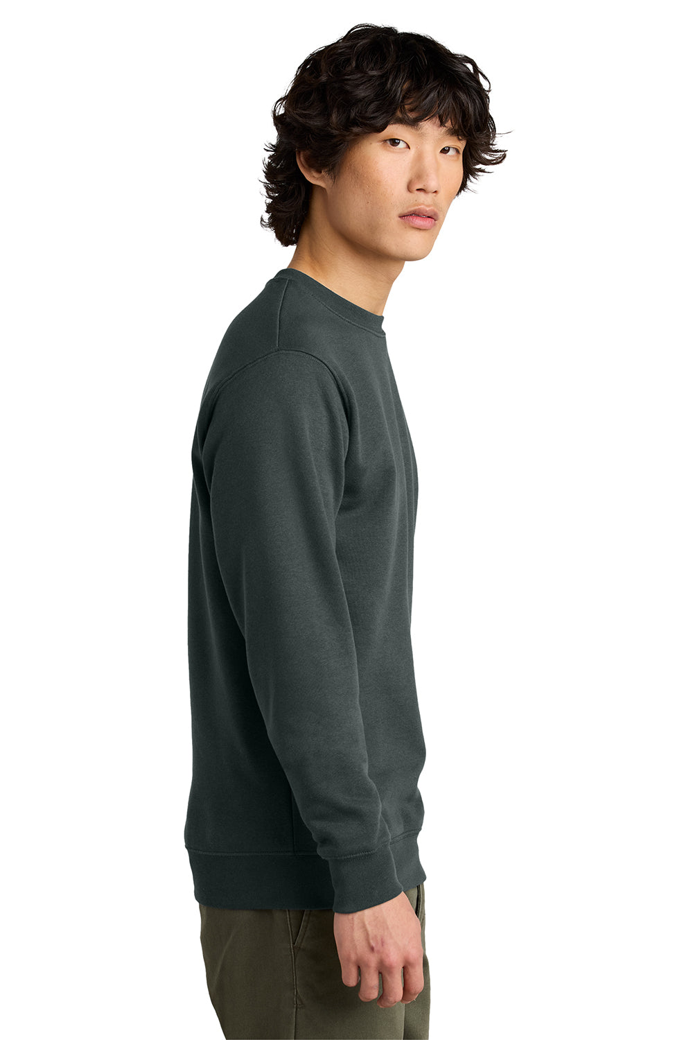 District DT6104 Mens Very Important Fleece Crewneck Sweatshirt Charcoal Grey Model Side