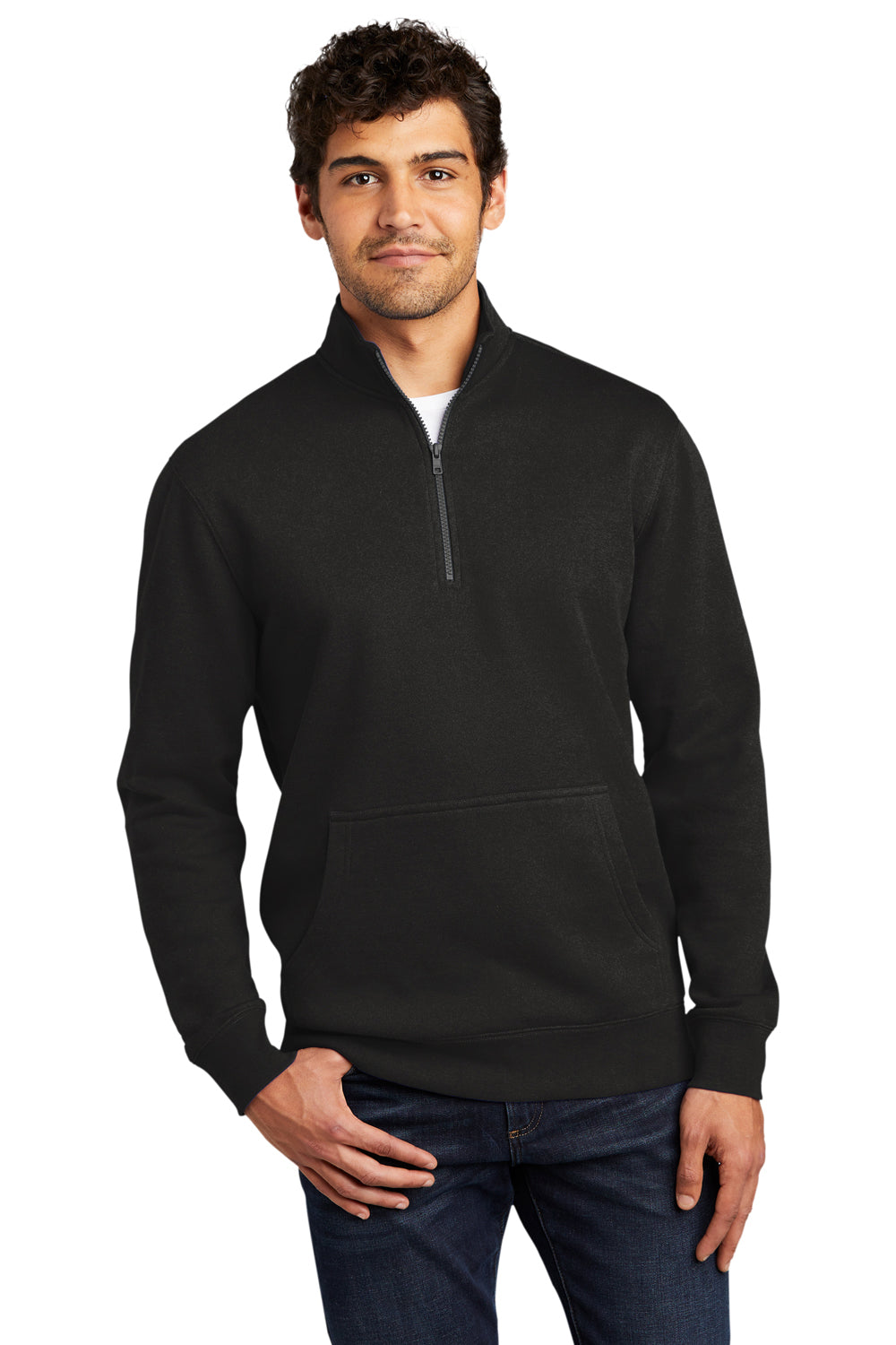 District DT6106 Mens Very Important 1/4 Zip Sweatshirt Black Model Front