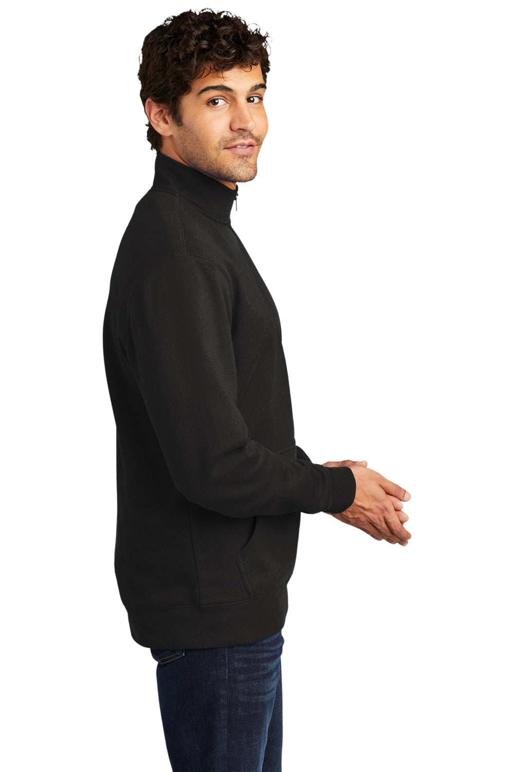 District DT6106 Mens Very Important 1/4 Zip Sweatshirt Black Model Side