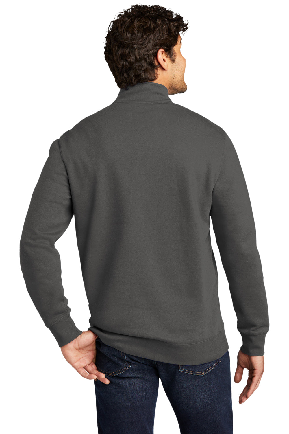 District DT6106 Mens Very Important 1/4 Zip Sweatshirt Charcoal Grey Model Back