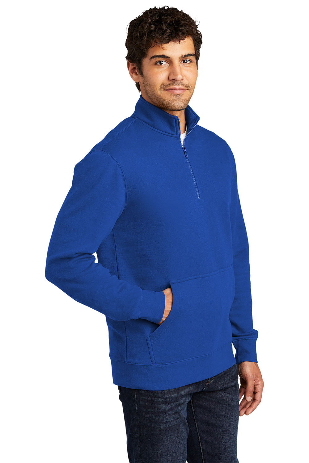 District DT6106 Mens Very Important 1/4 Zip Sweatshirt Deep Royal Blue Model 3q