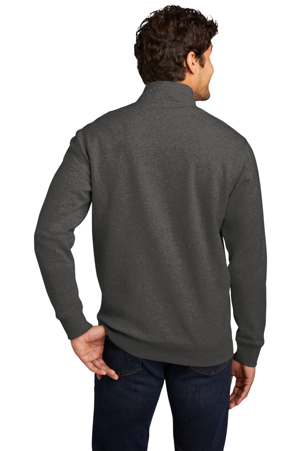 District DT6106 Mens Very Important 1/4 Zip Sweatshirt Heather Charcoal Grey Model Back