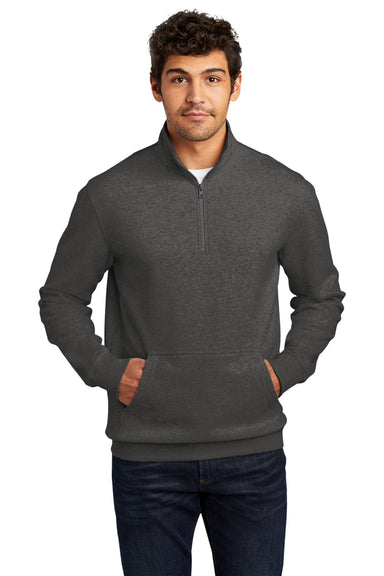 District DT6106 Mens Very Important 1/4 Zip Sweatshirt Heather Charcoal Grey Model Front