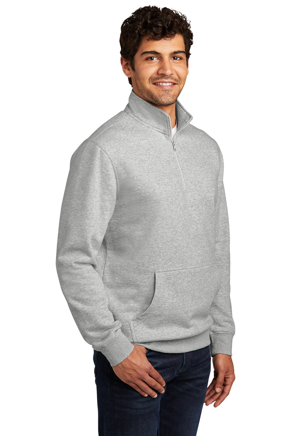 District DT6106 Mens Very Important 1/4 Zip Sweatshirt Heather Light Grey Model 3q