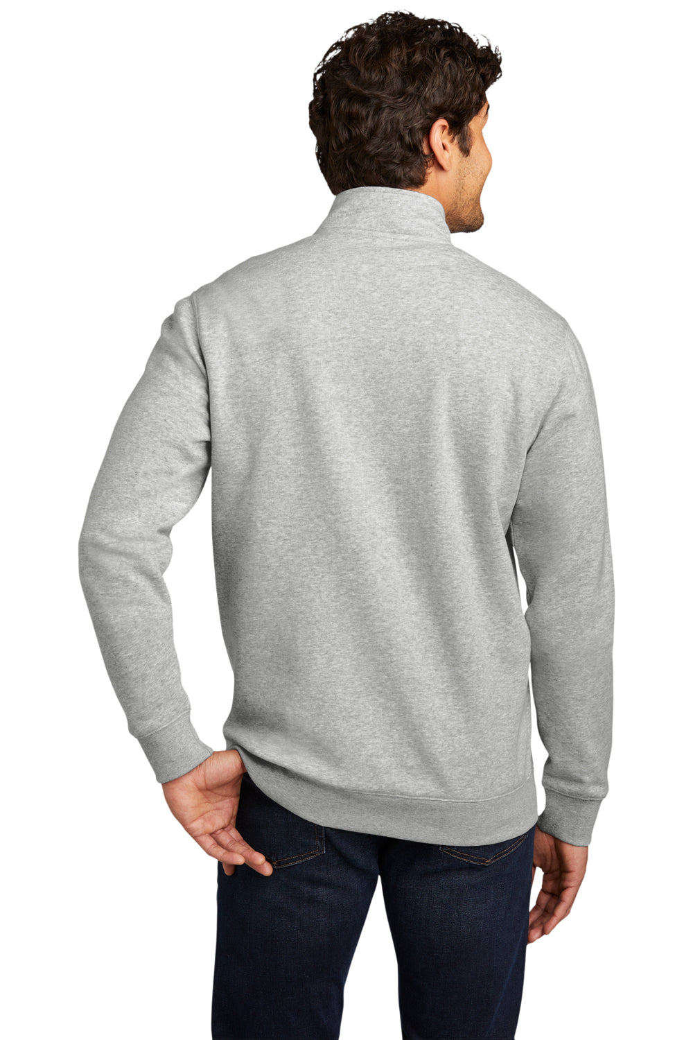 District DT6106 Mens Very Important 1/4 Zip Sweatshirt Heather Light Grey Model Back