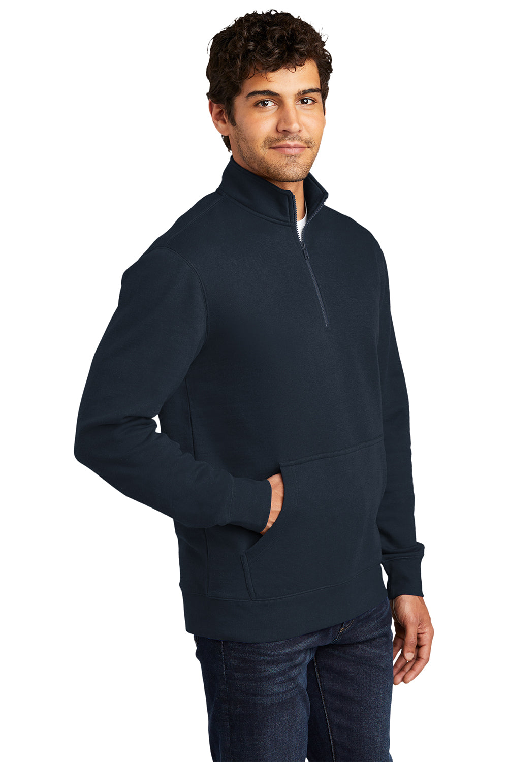 District DT6106 Mens Very Important 1/4 Zip Sweatshirt New Navy Blue Model 3q