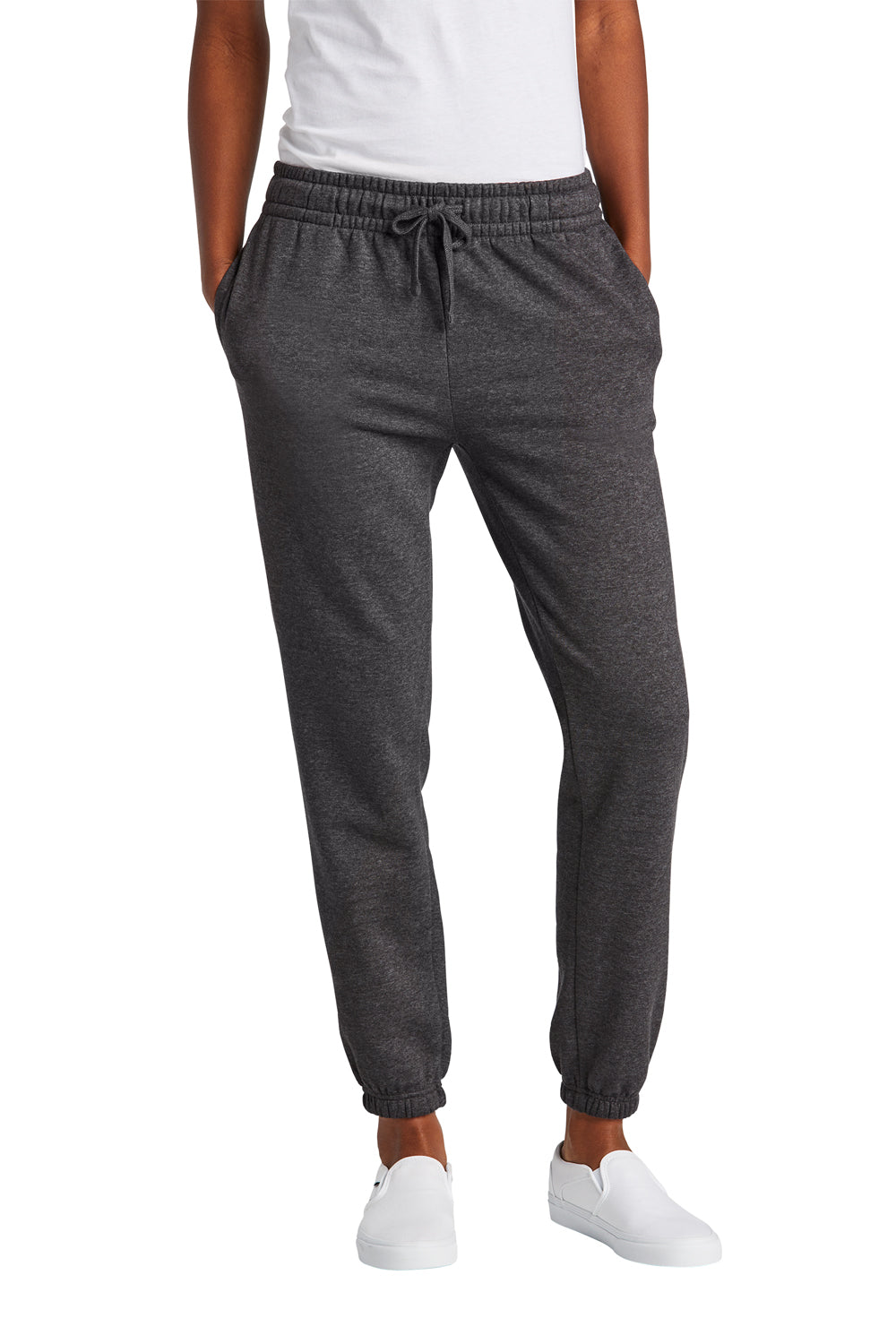 District DT6110 Womens V.I.T. Fleece Sweatpants w/ Pockets Heather Charcoal Grey Model Front