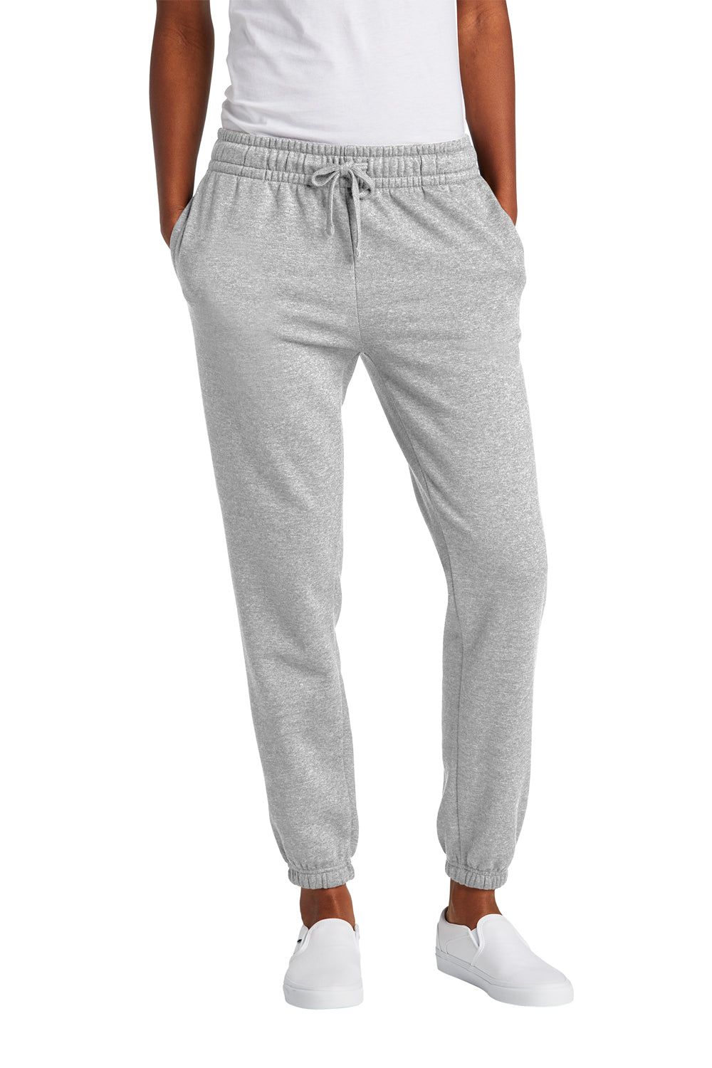 District DT6110 Womens V.I.T. Fleece Sweatpants w/ Pockets Heather Light Grey Model Front