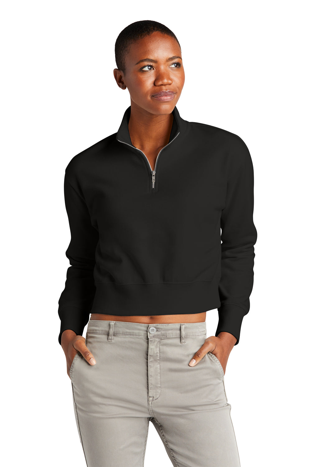 District DT6111 Womens V.I.T. Fleece 1/4 Zip Sweatshirt Black Model Front