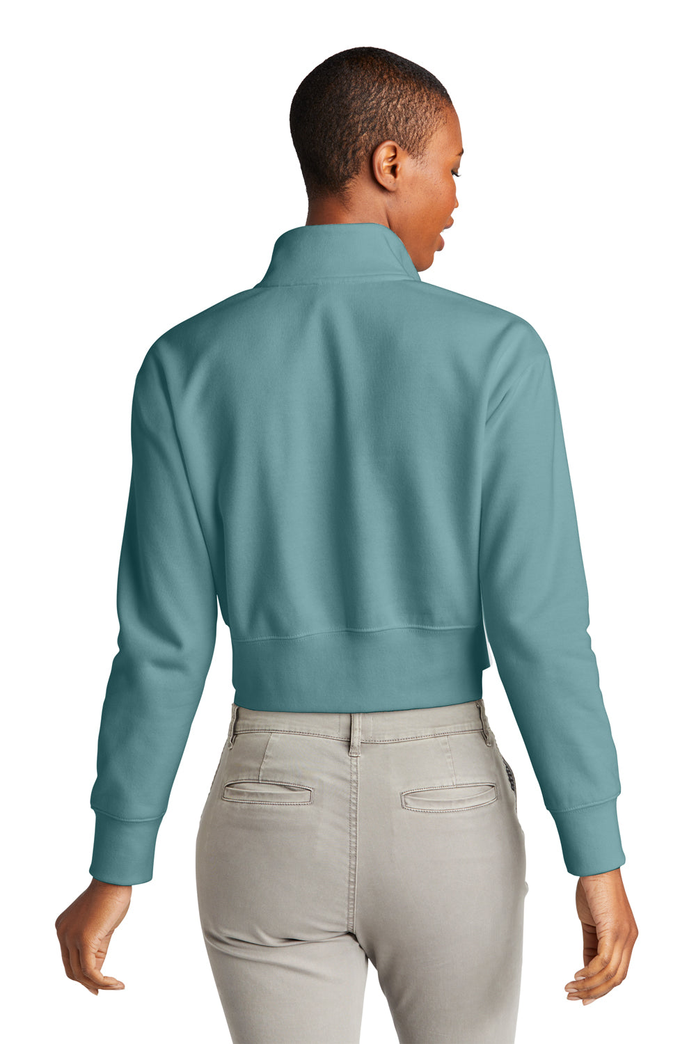 District DT6111 Womens V.I.T. Fleece 1/4 Zip Sweatshirt Eucalyptus Blue Model Back