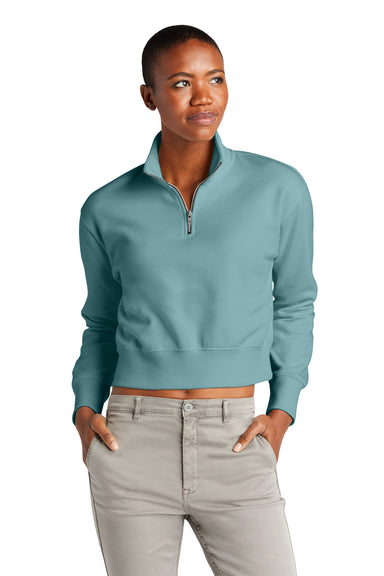 District DT6111 Womens V.I.T. Fleece 1/4 Zip Sweatshirt Eucalyptus Blue Model Front