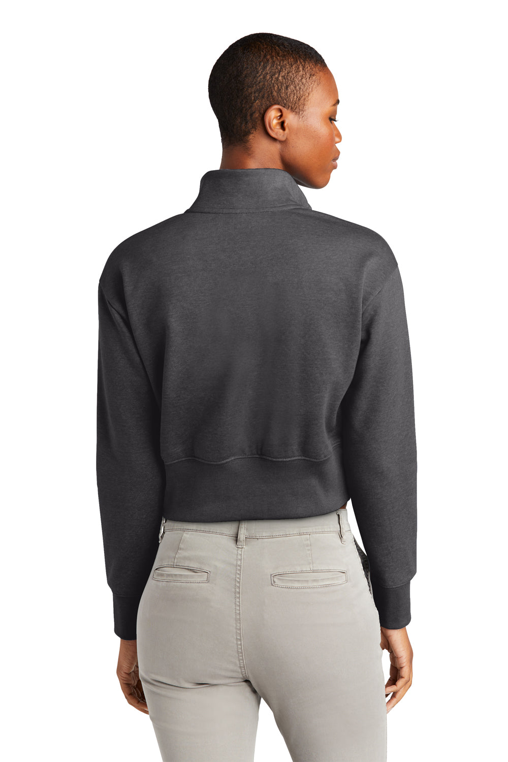 District DT6111 Womens V.I.T. Fleece 1/4 Zip Sweatshirt Heather Charcoal Grey Model Back