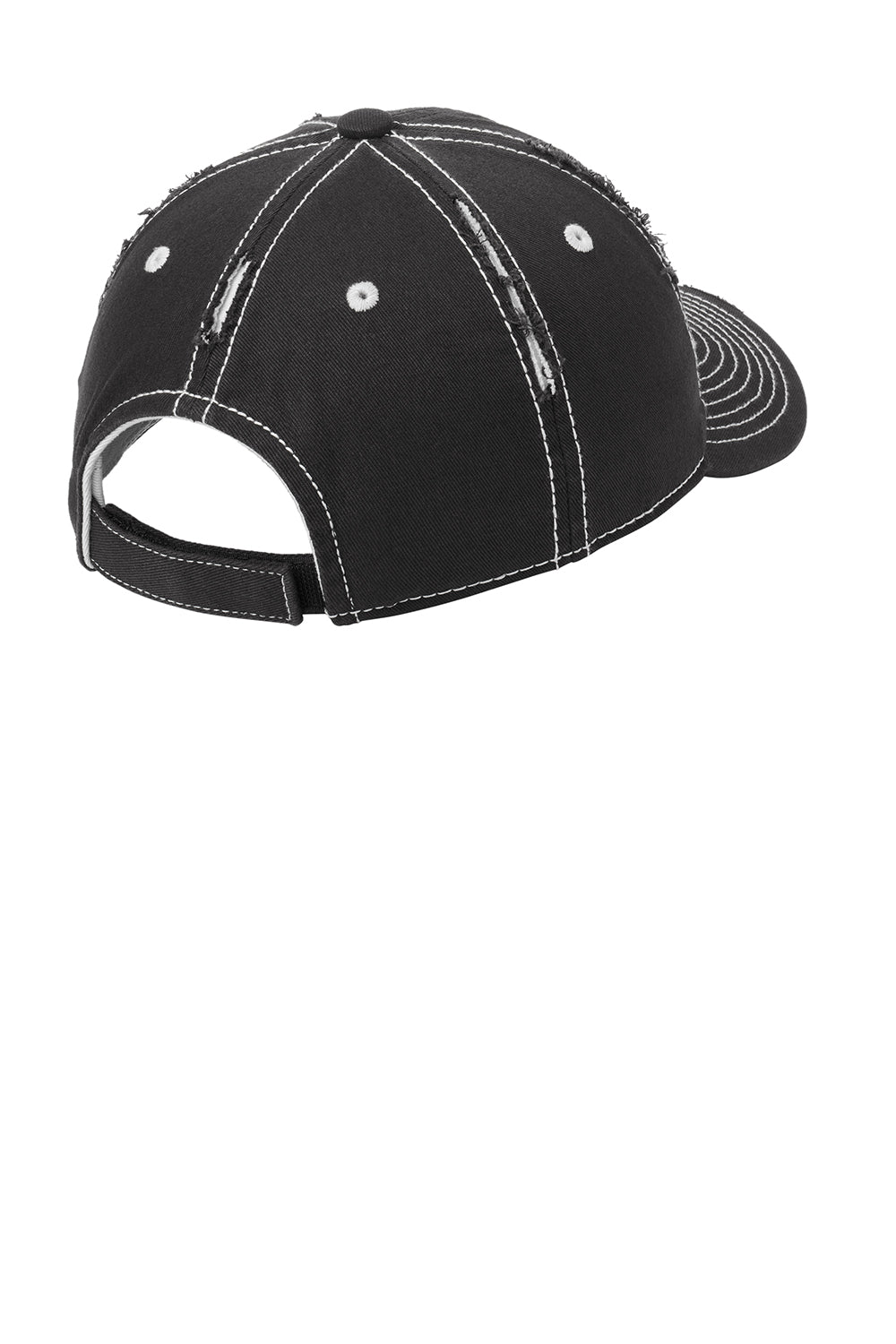 District DT612 Mens Adjustable Hat Black/Chrome Grey Flat Back