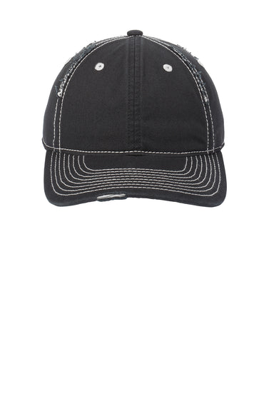 District DT612 Mens Adjustable Hat Black/Chrome Grey Flat Front