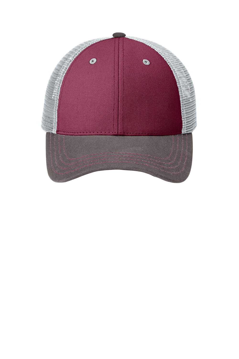 District DT616 Mens Adjustable Hat Maroon/Charcoal Grey Flat Front