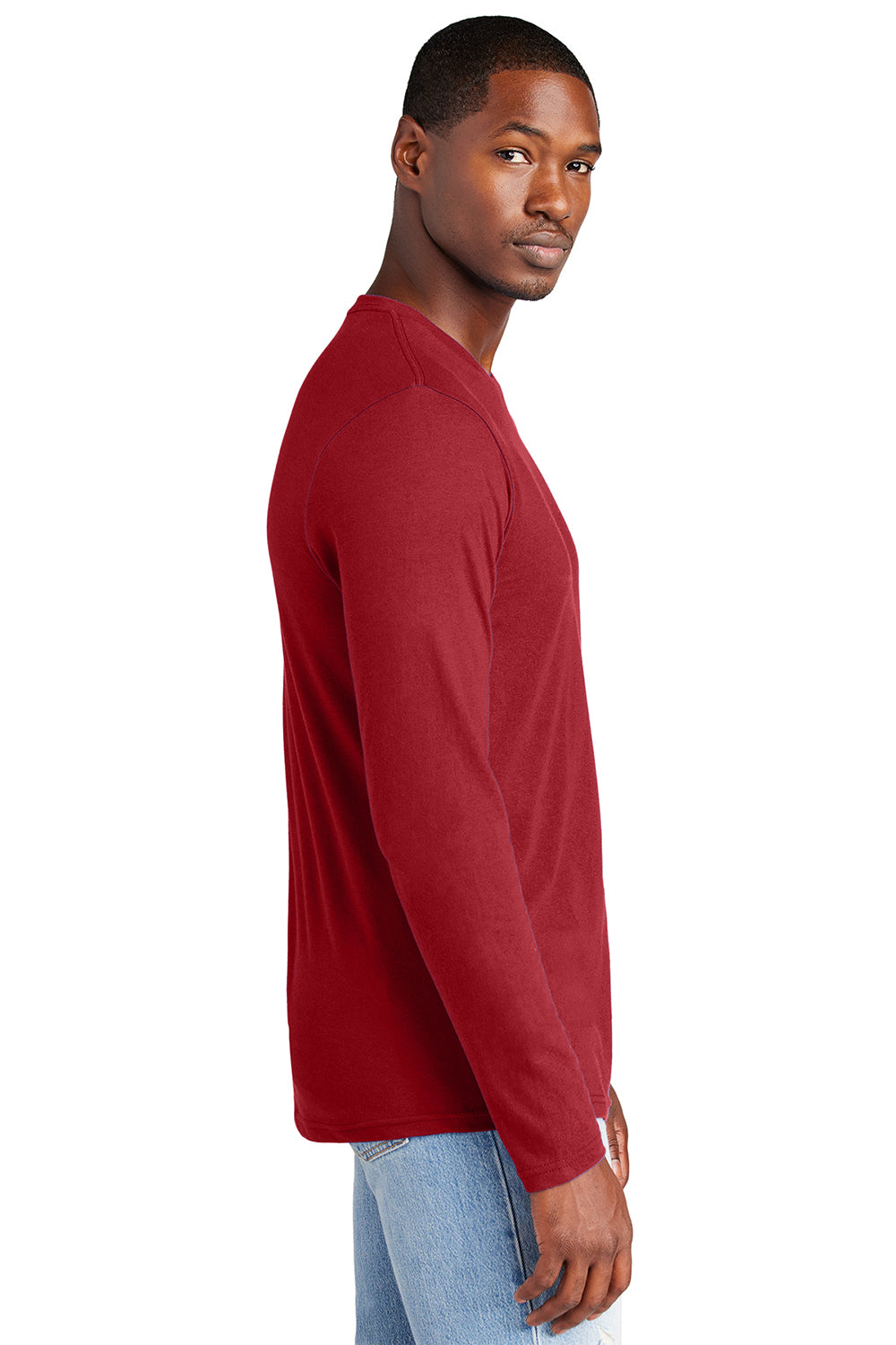 District DT6200 Mens Very Important Long Sleeve Crewneck T-Shirt Classic Red Model Side