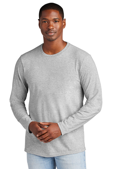 District DT6200 Mens Very Important Long Sleeve Crewneck T-Shirt Heather Light Grey Model Front