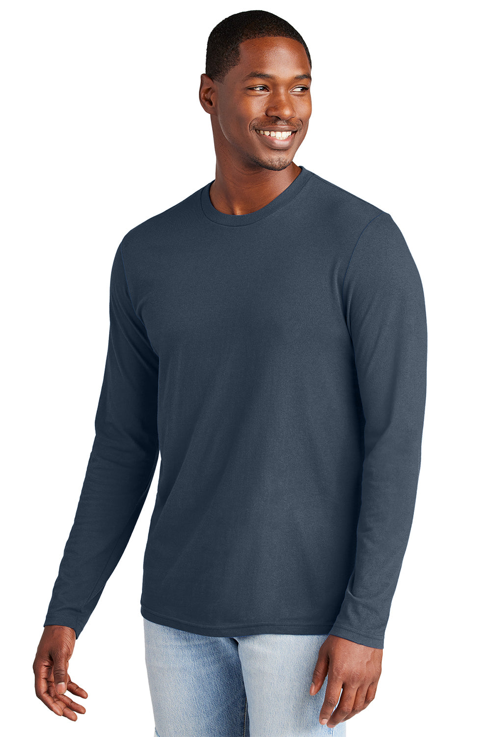 District DT6200 Mens Very Important Long Sleeve Crewneck T-Shirt New Navy Blue Model Front