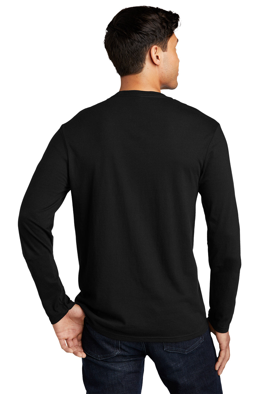 District DT6200 Mens Very Important Long Sleeve Crewneck T-Shirt Black Model Back