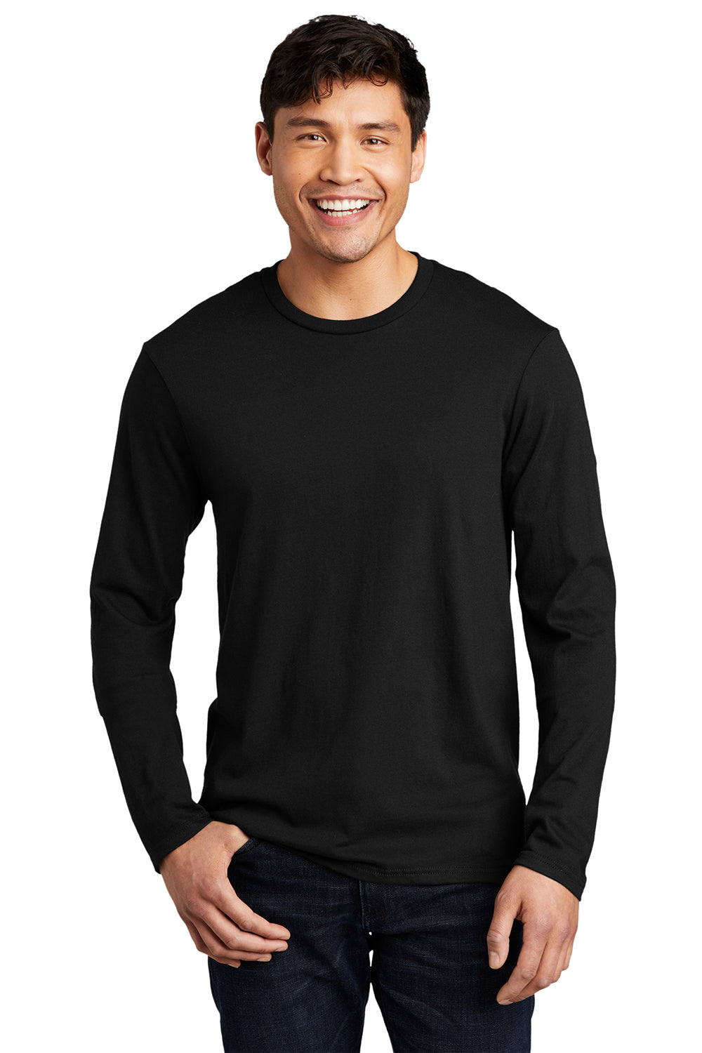 District DT6200 Mens Very Important Long Sleeve Crewneck T-Shirt Black Model Front