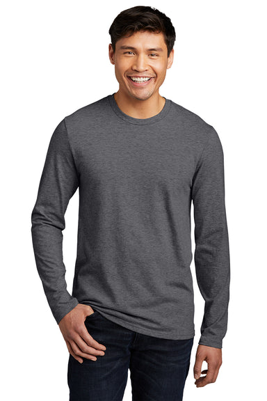 District DT6200 Mens Very Important Long Sleeve Crewneck T-Shirt Heather Charcoal Grey Model Front