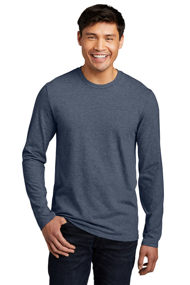 District DT6200 Mens Very Important Long Sleeve Crewneck T-Shirt Heather Navy Blue Model Front