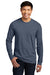 District DT6200 Mens Very Important Long Sleeve Crewneck T-Shirt Heather Navy Blue Model Front