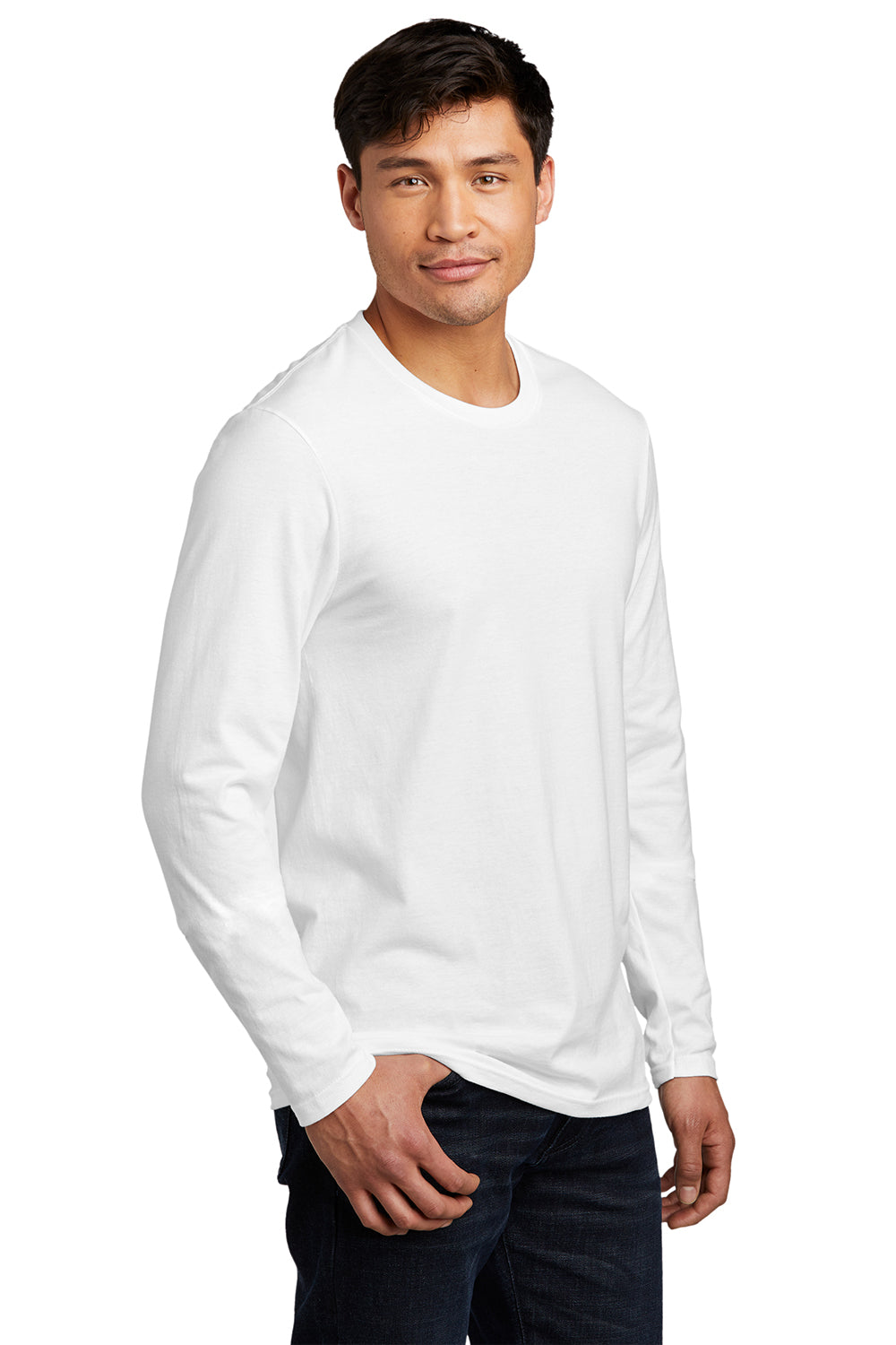 District DT6200 Mens Very Important Long Sleeve Crewneck T-Shirt White Model 3q