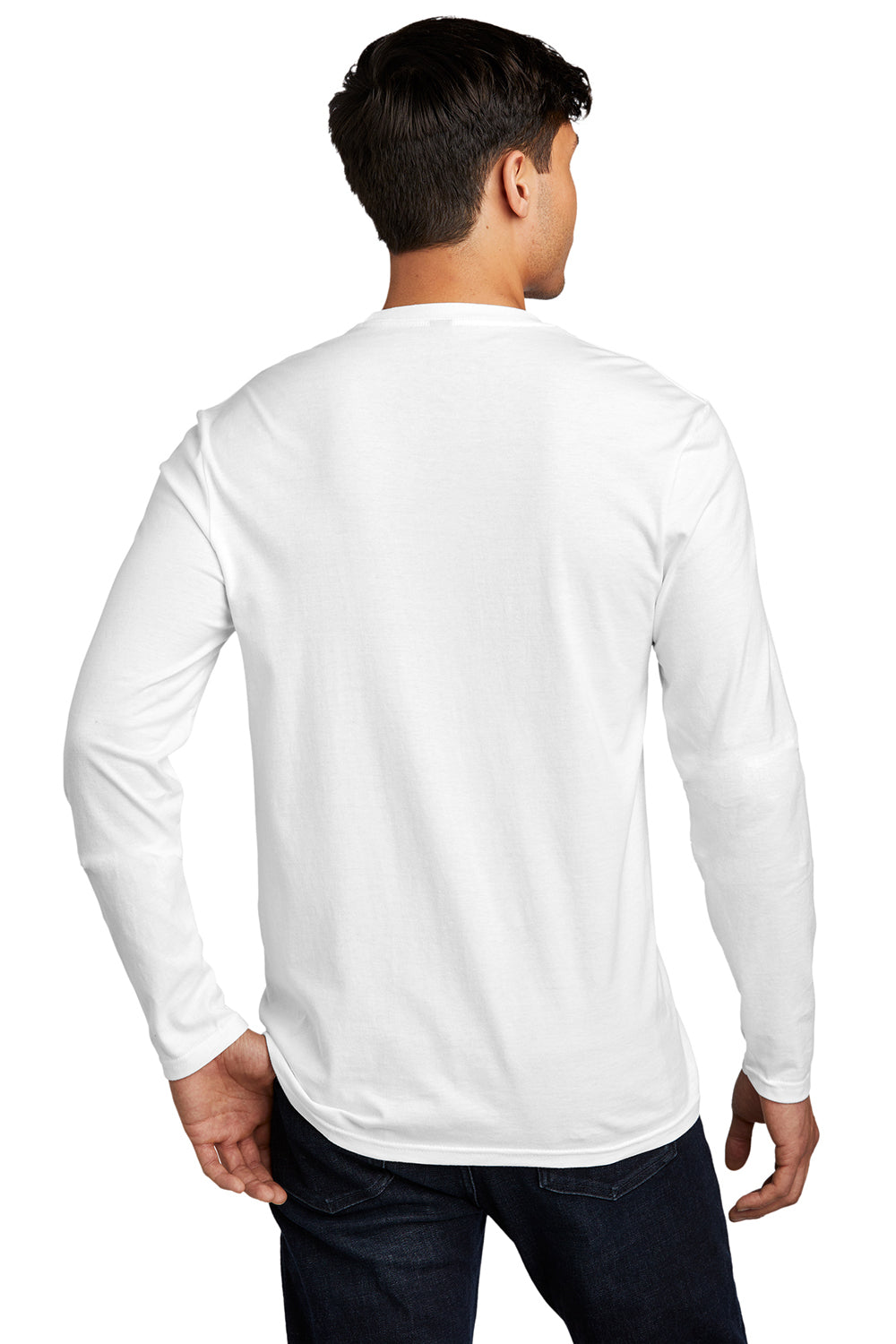 District DT6200 Mens Very Important Long Sleeve Crewneck T-Shirt White Model Back