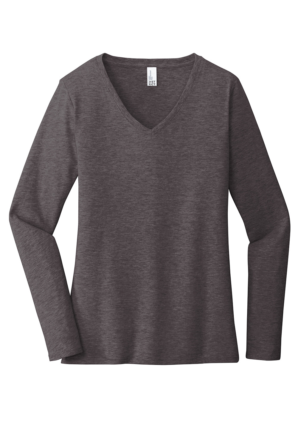 District DT6201 Womens Very Important Long Sleeve V-Neck T-Shirts Heather Charcoal Grey Flat Front