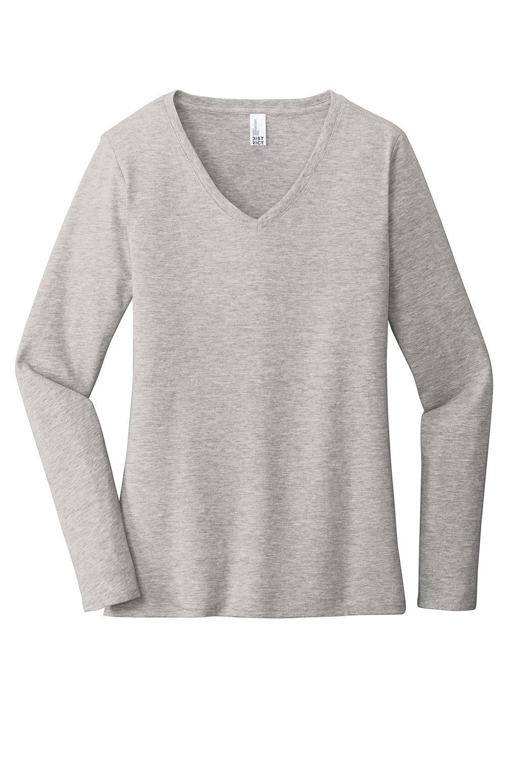 District DT6201 Womens Very Important Long Sleeve V-Neck T-Shirts Heather Light Grey Flat Front