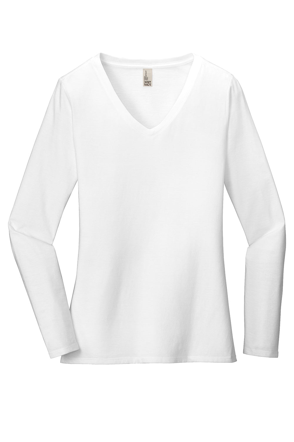 District DT6201 Womens Very Important Long Sleeve V-Neck T-Shirts White Flat Front