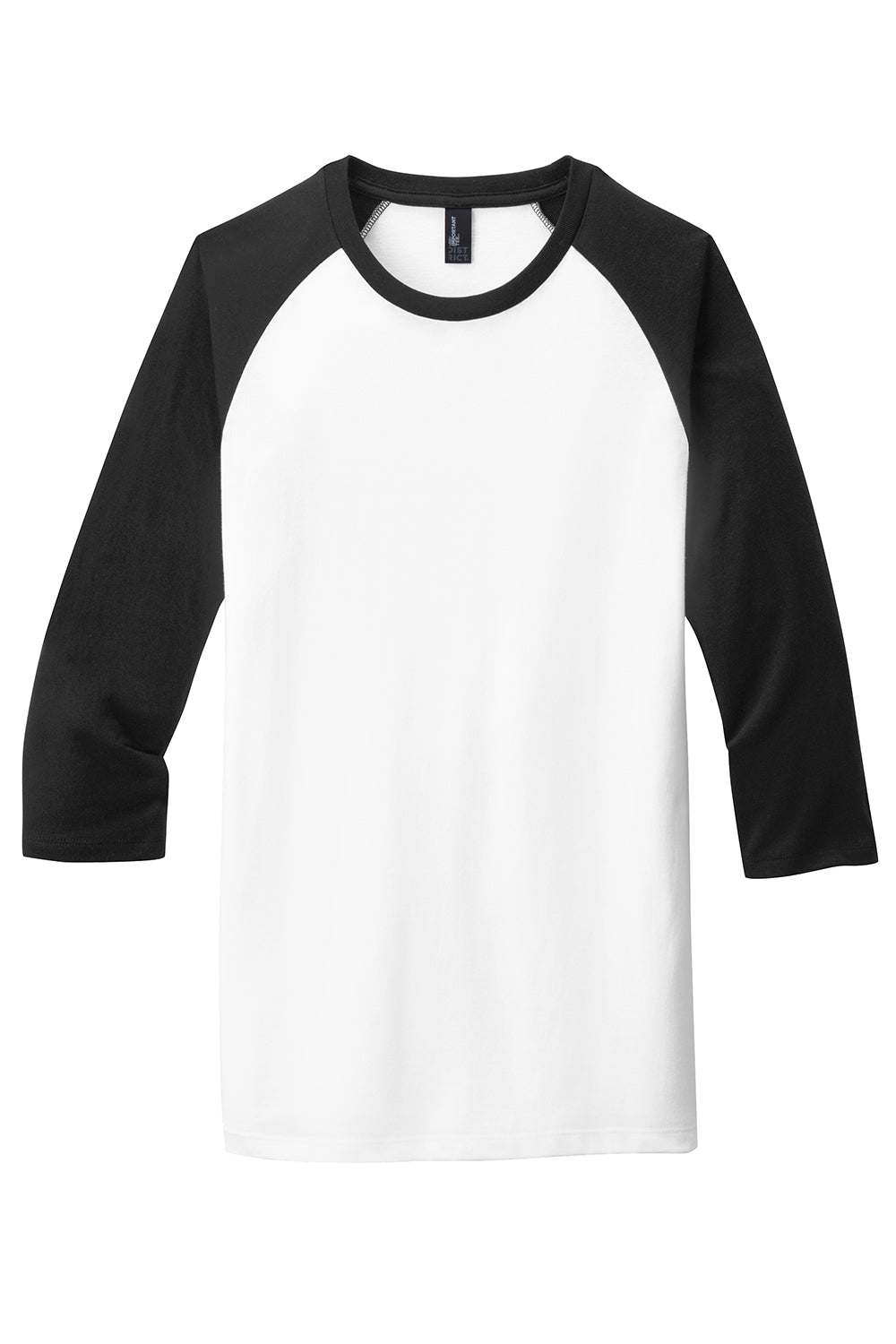 District DT6210 Mens Very Important 3/4 Sleeve Crewneck T-Shirt White/Black Flat Front