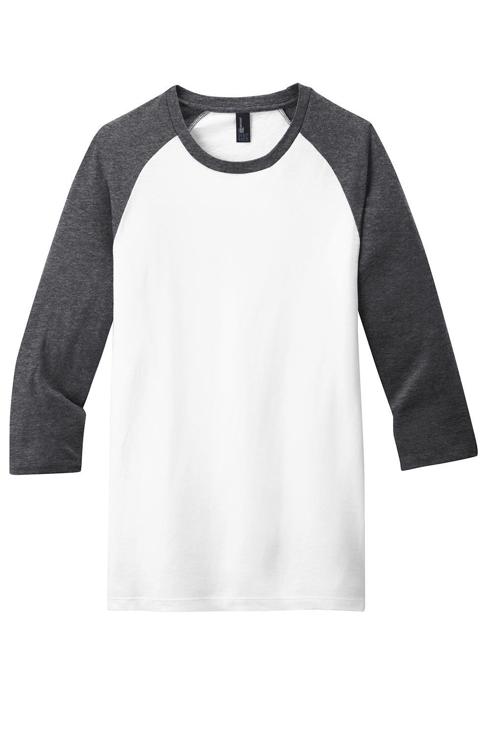 District DT6210 Mens Very Important 3/4 Sleeve Crewneck T-Shirt White/Heather Charcoal Grey Flat Front