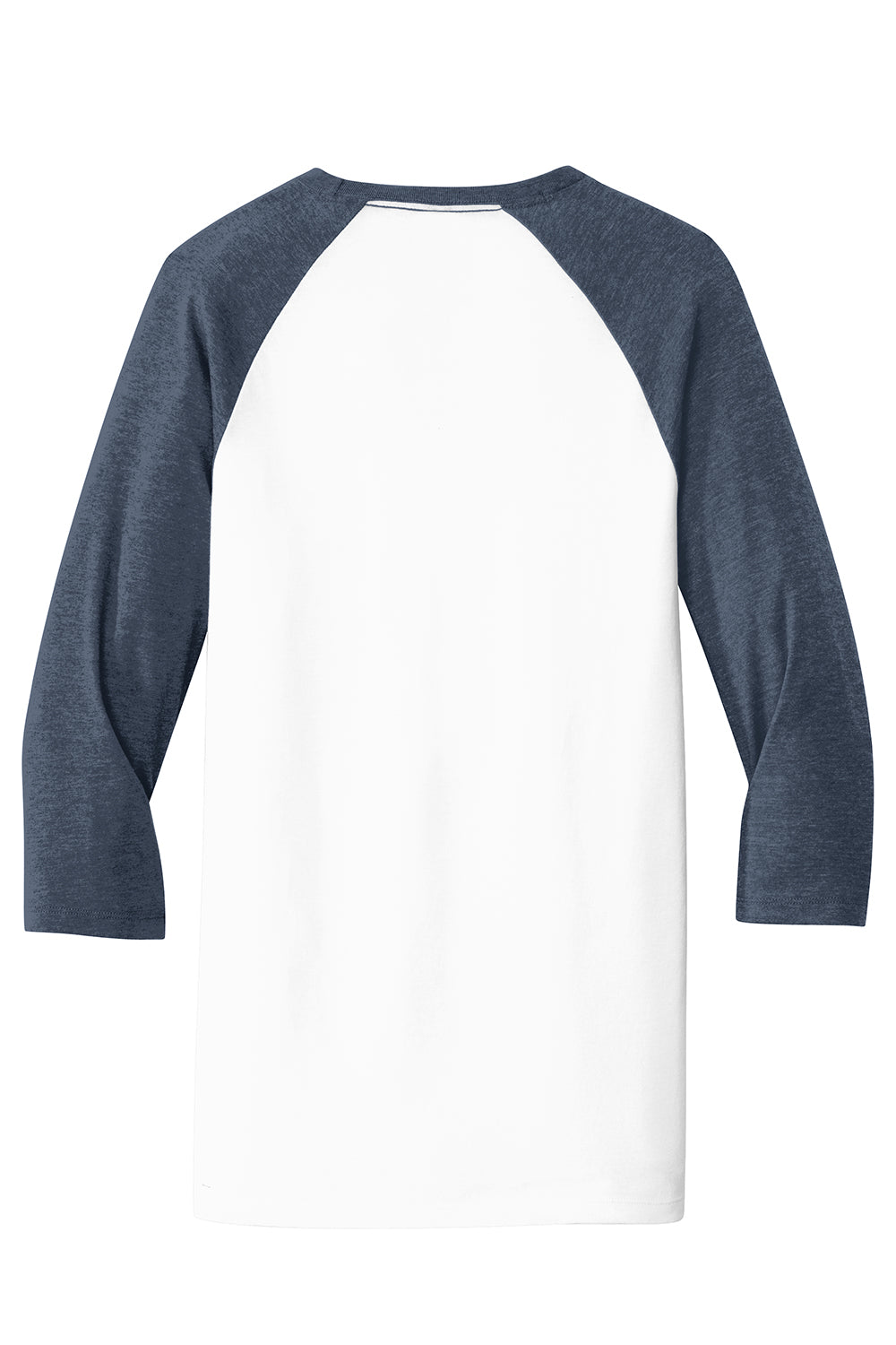 District DT6210 Mens Very Important 3/4 Sleeve Crewneck T-Shirt White/Heather Navy Blue Flat Back