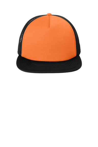 District DT624 Mens Flat Bill Snapback Trucker Hat Neon Orange Flat Front