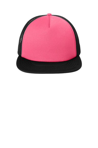 District DT624 Mens Flat Bill Snapback Trucker Hat Neon Pink Flat Front