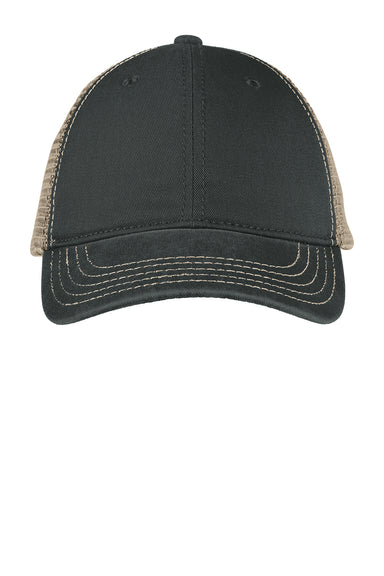 District DT630 Mens Adjustable Hat Black/Khaki Brown Flat Front