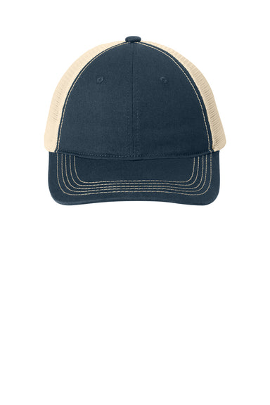 District DT630 Mens Adjustable Hat Navy Blue/Stone Brown Flat Front