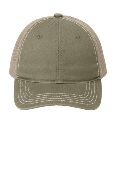 District DT630 Mens Adjustable Hat Olive Green/Khaki Brown Flat Front