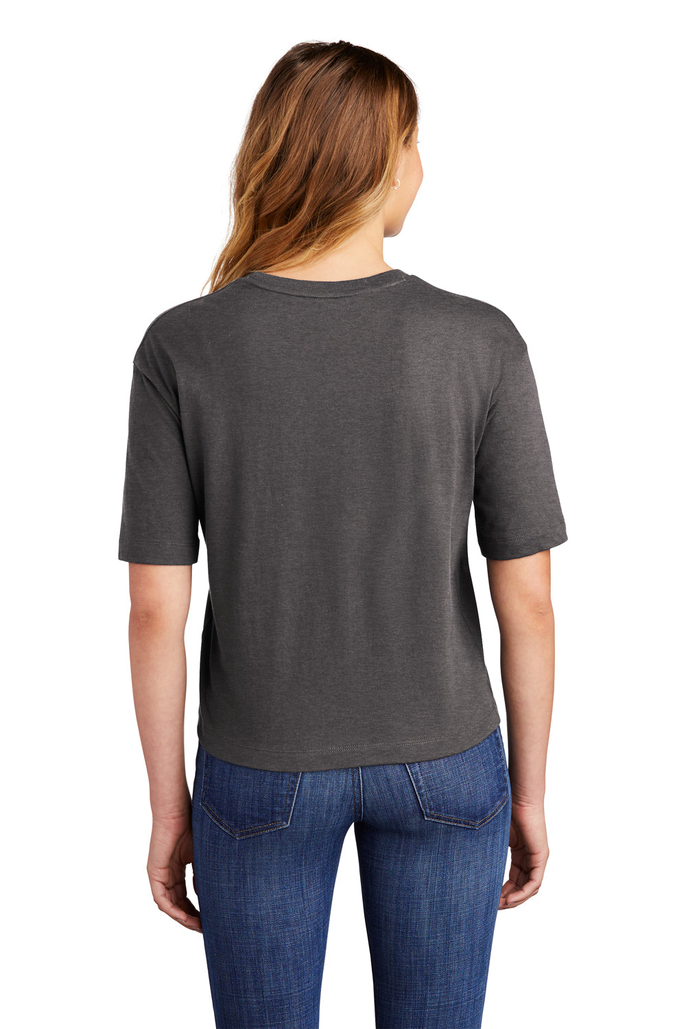 District DT6402 Womens Very Important Boxy Short Sleeve Crewneck T-Shirt Heather Charcoal Grey Model Back