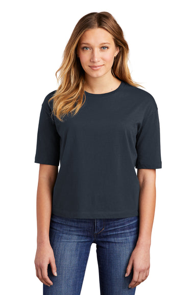 District DT6402 Womens Very Important Boxy Short Sleeve Crewneck T-Shirt New Navy Blue Model Front