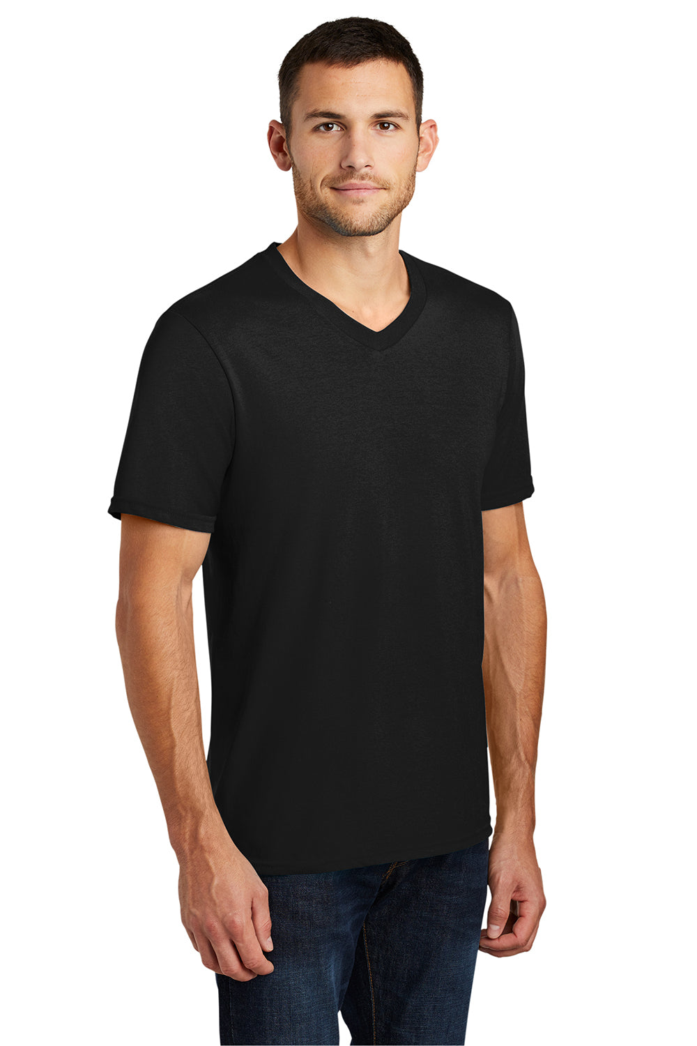 District DT6500 Mens Very Important Short Sleeve V-Neck T-Shirt Black Model 3q