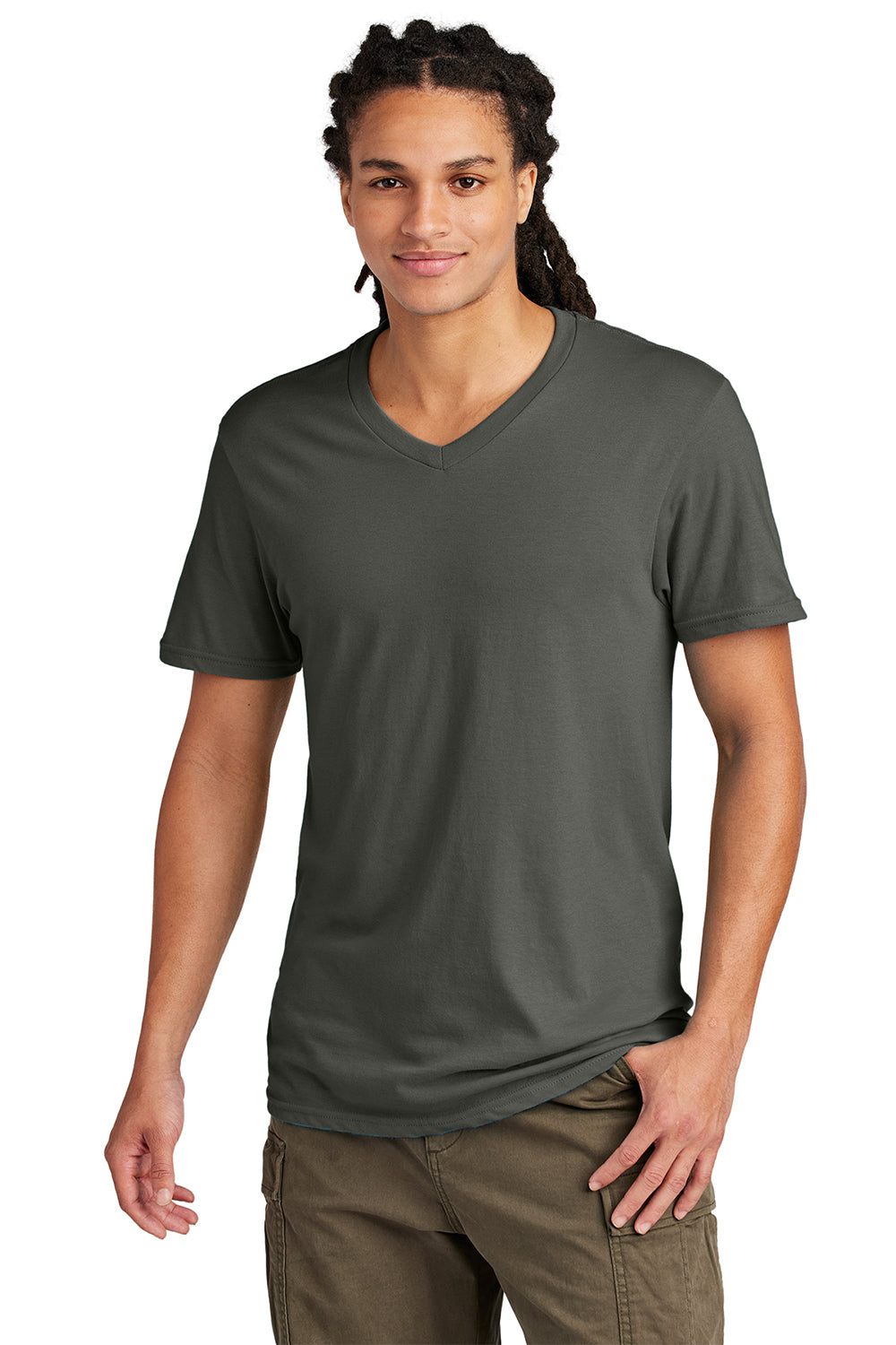 District DT6500 Mens Very Important Short Sleeve V-Neck T-Shirt Deepest Grey Model Front