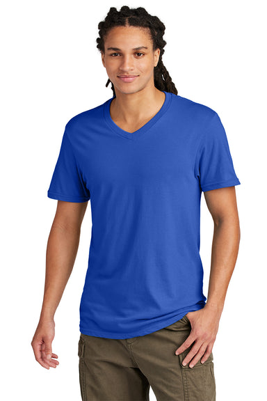 District DT6500 Mens Very Important Short Sleeve V-Neck T-Shirt Deep Royal Blue Model Front