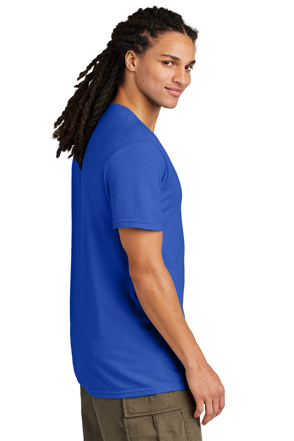 District DT6500 Mens Very Important Short Sleeve V-Neck T-Shirt Deep Royal Blue Model Side