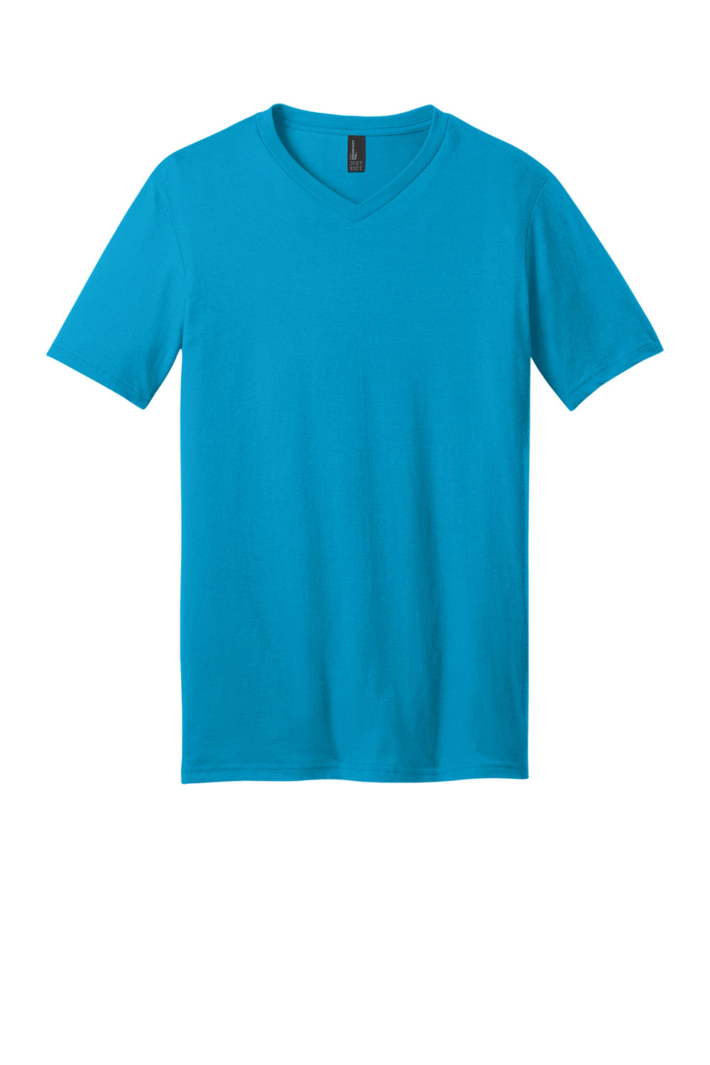 District DT6500 Mens Very Important Short Sleeve V-Neck T-Shirt Light Turquoise Blue Flat Front