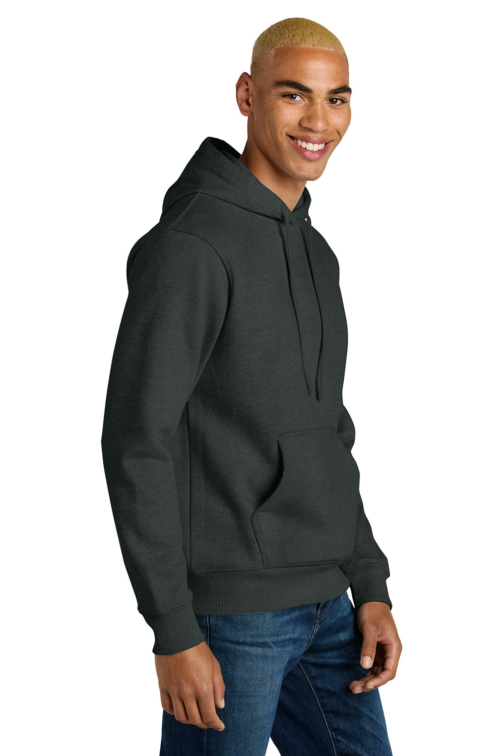 District DT6600 Mens V.I.T. Heavyweight Fleece Hooded Sweatshirt Hoodie Charcoal Grey Model Side