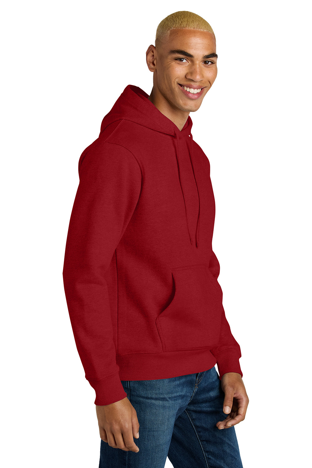 District DT6600 Mens V.I.T. Heavyweight Fleece Hooded Sweatshirt Hoodie Classic Red Model Side